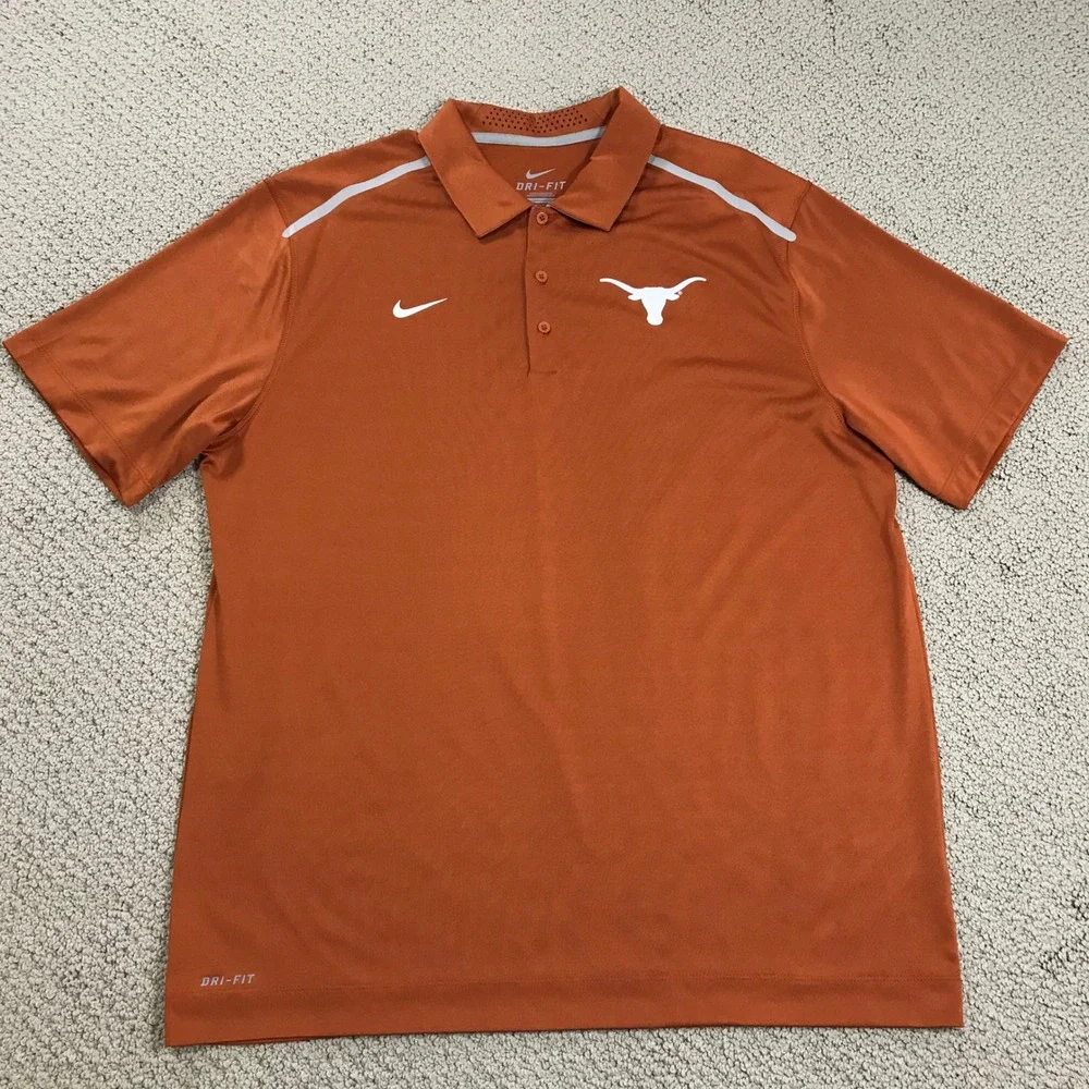 Nike Dri-FIT Texas Longhorns Mens XL Burnt Orange Polo Shirt Short Sleeve Golf